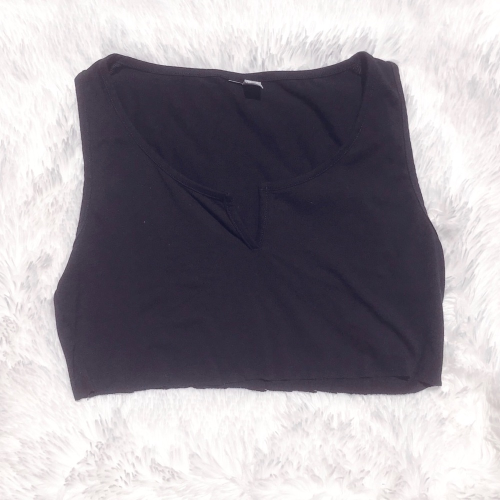 Black Crop Top w/ Front Slit